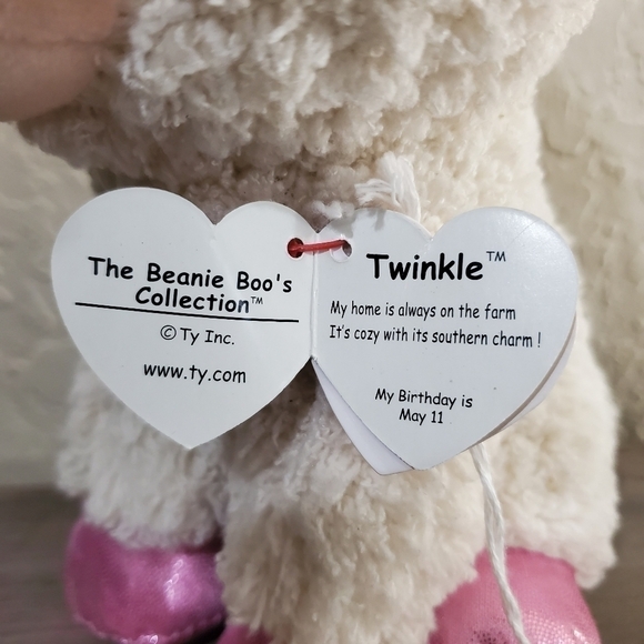 TY Beanie Boo Twinkle White and Pink Lamb Plush Stuffed Animal 9" Glitter Eyes - Picture 6 of 7